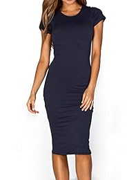 iconoflash Mujer Bodycon Midi vestido - cuello redondo con mangas cortas disponible en tallas XS a 3 XL