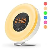 Wake Up Light Digital Alarm Clock Sunrise Simulation 7 Colors LED Night Lights 6 Nature Sounds with FM Radio Snooze Mode for Adults kids