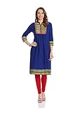 IndusDiva Women's Blue Straight Cut Printed Kurti