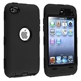 Black Hard / Black Skin Hybrid Case Cover compatible with Apple iPod Touch 4G, 4th Generation, 4th Gen 8GB / 32GB / 64GB