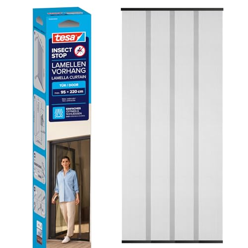 tesa Insect Stop Lamella Door STANDARD - 4-piece Fly Screen for Doors with Hook & Loop Tape - No Drill Fly Curtain - in Anthracite, 95 cm x 220 cm