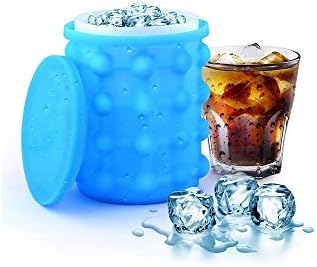 DKY Ice Cube Maker Silicone Bucket with Ice Cube Tray and Lid Space Saving [BPA Free & FDA Approved] - Blue