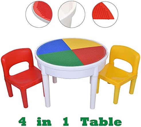 SEIGNEER Kids Table And 2-Charis Kids Desk Activity Table 4 in 1 Water Table Craft Table Building Bricks Table