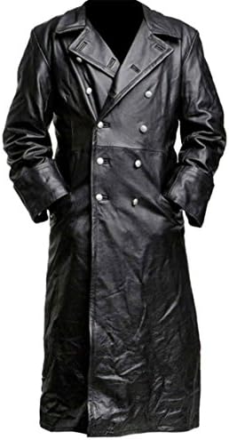 German Classic Officer Leather Black Trench Coat