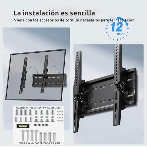 JXMTSPW Soporte de Pared para TV con inclinación,Base para TV Montaje para mayoría de Pantallas de 26 "a 65",máx VESA 400x400 mm,soporta hasta 50 KG,Soporte Universal TV 32 40 43 50 55 58 60 Pulgadas