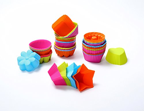 ULEE 36-Pcs Silicone Muffin Liners with 9 Shapes - Nonstick & Reusable Silicone Baking Cups - BPA Free Cupcake Molds
