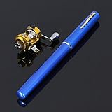 Mintbon Mini Portable Pocket Fish Pen Shape Aluminum Alloy Fishing Rod Pole Reel Combos Blue