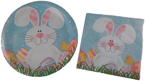 Easter / Springtime Paper Plates and Napkins - Bundle of Two Items Paper Plates and Napkins (Round - Cartoon Bunny)