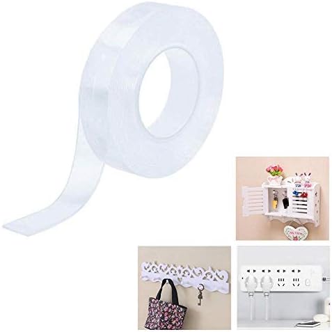 WooyMo Washable Adhesive Tape Multifunctional Gel Clear Tape Reusable Traceless Double-Sided Nano Tape, Non-Slip and Free to Remove (Transparent, 2mm)