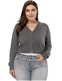 Hanna Nikole Mujer Sólido Botón Abajo Manga Larga Cropped Bolero chaqueta de punto Sweater hnaf0007