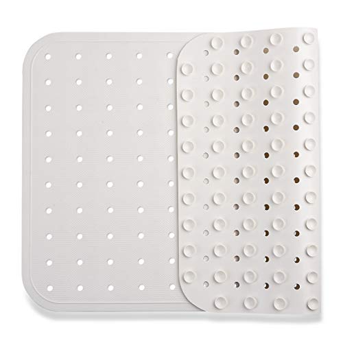 I FRMMY Silicone Bathtub Mat Non Slip for Bathroom and Bath Tub with Drain Holes, Small Size 22.9 x 14.2 Inch (Cream White)