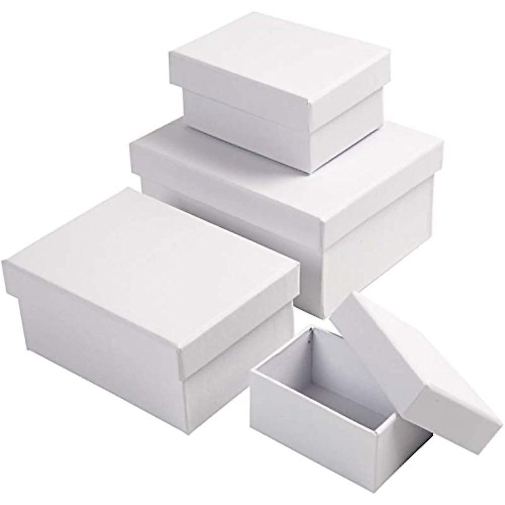 Creativ 264050 Multipurpose Rectangular Gift Boxes, Suitable for Arts and Crafts, White, 4 Assorted Sizes: 7,5 x 5 x 3,5 cm, Size: 9,5 x 7 x 4,5 cm, Size: 11,5 x 8,5 x 5,5 cm, Size: 14 x 11 x 6,5 cm