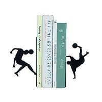 MsFun Black Soccer Bookends | Football Sport Bookends | Metal Decorative Book Ends | Gifts for Book Lovers | Gift for The Athletic Kids | Heavy Duty and Creative Book Stands for Football Lovers Office