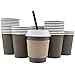 100 Pack - 8 Oz [12, 16, 20] [4 Colors] Disposable Hot Paper Coffee Cups, Lids, Sleeves, Stirring Straws - Mocha Brown