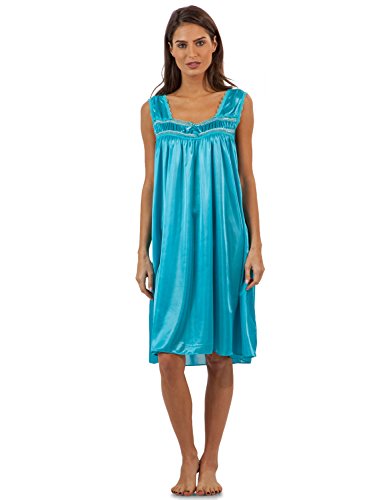 Casual Nights Women's Satin Sleeveless Nightgown – Lightweight With Lace & Bow Detail, 38 Inch Length