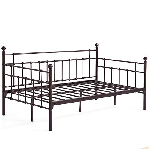 HOMERECOMMEND Metal Daybed Frame Twin Steel Slats Platform Base Box Spring Replacement Bed Sofa for Living Room Guest Room (Twin,Dark Copper) - Thumbnail 5
