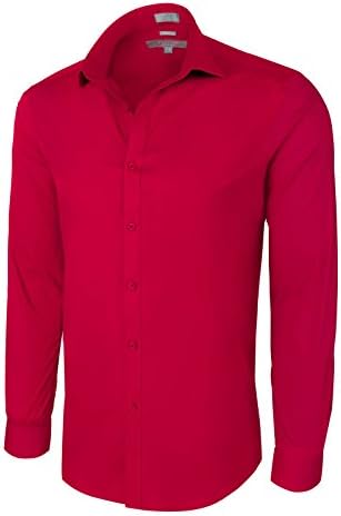 Platino de Marquis Slim Fit Cotton/Spandex Dress Shirt - Red XLarge (17-17.5) 34/35 Sleeve