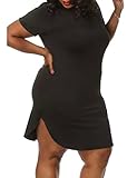 Allegrace Women Plus Size Summer Side Slit Casual Cotton T Shirt Dress
