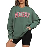 GERLEN Merry Sweatshirts Women Christmas Merry Letter Print Long Sleeve Shirt Xmas Holiday Pullover Blouse