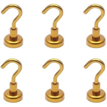 Sscon 6pcs Gold Magnetic Hooks Heavy Duty Magnet Hooks for Hanging, Easy Attached to Cruise Cabin, Range Hood, Refrigerator, Cabinet, Grill