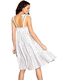 DIDK Vestido de mujer con volantes y mangas largas, sin mangas, a rayas