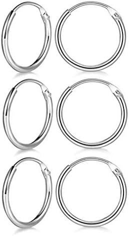 KOORASY 3 Pairs Sterling Silver Small Hoop Earrings Hypoallergenic Endless Hoop Earrings Set Cartilage Nose Lip Rings for Women Men Girls, 8mm 10mm 12mm