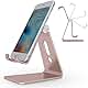 Adjustable Cell Phone Stand, OMOTON Aluminum Desktop Cellphone Stand with Anti-Slip Base and Convenient Charging Port, Fits All Smart Phones, Silver