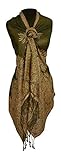 Peach Couture Soft Vintage Persian Paisley Printed Solid Pashmina Shawl Scarf (Olive)