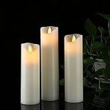 Kosole Flickering Flameless candles 7'8'9' Set of 3 & AA Battery Operated Long Life Candles With 10-Key Remote Timer Function And Realistic Flickering Flame for Parties Gifts and Decoration Use