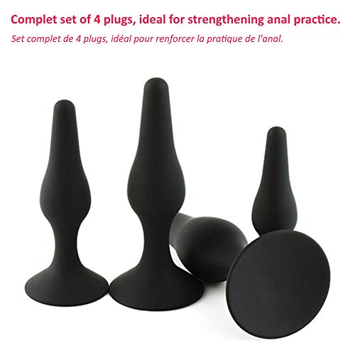 MON AMOUR Plug Anal - Ecarteur En Silicone Médical - Sextoys Homme Femme - Kit d’Entrainement Pour Débutant - Sécurisé (Avec Base Evasée) - Vagin - Lot de 4 Dildo Avec Taille Différentes