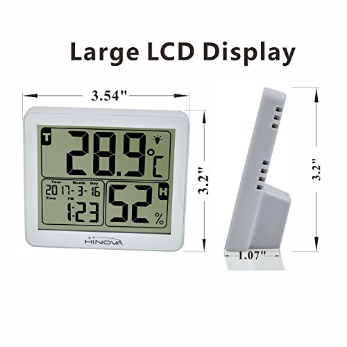 BuySevenSide LCD Display Digital Indoor Thermometer and Humidity Monitor with Vibrate Backlight,Time and Alarm, Black and White (White)