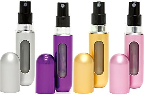 Travalo Classic Refillable Travel Perfume Bottle Atomizers, Silver/Purple/Gold/Perfect Pink, 4 Pack