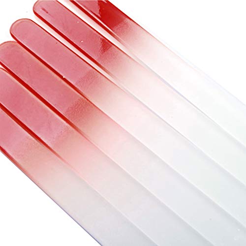 Siusio Set of 20 Crystal Glass Nail File with 2 Case Professional Buffer Manicure Gradient Finger Nail Care Double Side Genuine Czech Glass Nail Polishing Rainbow Colors - Red