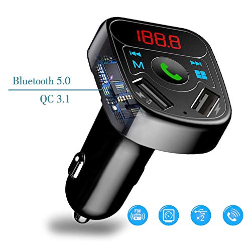 Car Charger, YUGUANG 36W QC 3.1 Dual USB Ports X7, Bluetooth 5.0 Handsets MP3 Player Hands-Free Call Smartphone APP Wireless Music USB/TF Card Power Cut Memory Function for All Smartphones - Thumbnail 7