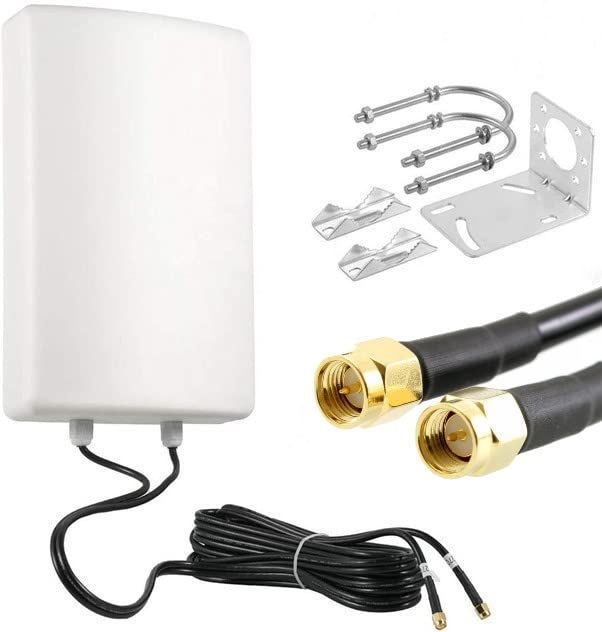 UniteCom High Gain Directional 4G/5G Antenna 10 Meter Cables LTE MiMo Panel Pole Mountable Dual Input Broadband Mobile Internet Waterproof IP67 Diversity Aerial 02 Vodafone EE Three