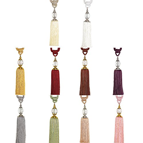 SHZONS 1 Pair Handmade Crystal Tassel Curtains Tiebacks Rope Curtains Buckle Holdbacks