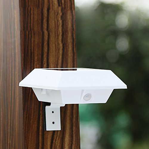 Superdream 6-LEDs Waterproof Solar Lights Outdoor Garden Fence Post Wall Mount Light Security Lamp Night Light (with Motion Sensor)