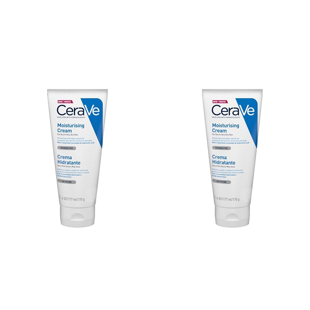 CeraVe Moisturising Cream Dry To Very Dry Skin 177ml With Hyaluronic Acid & 3 Essential Ceramides (Pack of 2)