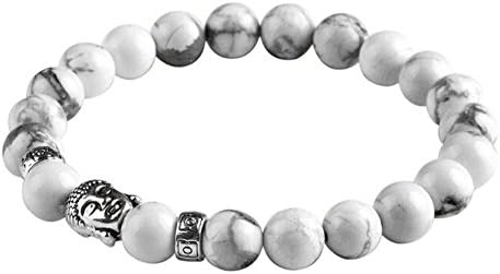 NewYork Men Women Tibetan Buddhist Beads Energy Power Crystal Elastic Stretch Beaded Lava Rock Chakra Gemstone Reiki Healing Bracelet (Tibetan Buddhist Granite White)