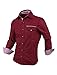 uxcell Men's Slim Fit Point Collar Contrast Trim Long Sleeves Button Down Dress Shirt Burgundy M US 38