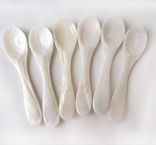 Marycrafts Set of 6 White Mother of Pearl MOP Caviar Spoons W Round Handle