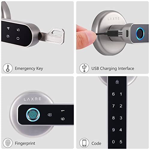Laxre Fingerprint Smart Door Lock, Bedroom Door Handle, Smart Code
