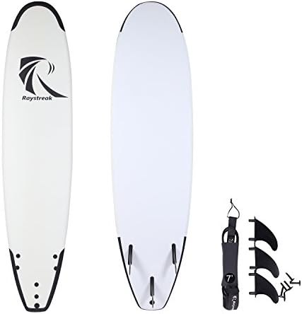 RAYSTREAK 7'2" Crocodile Groove Soft Surfboard Beach Ocean Surfing Body Foamie Board(White)