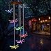 Silent Solar Wind Chimes Color-Changing Lights Outdoor LED Power Solar Mobile Waterproof Six Dragonflies Solar Powered Wind Chimes for Yard/Party/Night/Garden/Festival Decor/Valentines Gift Decoration