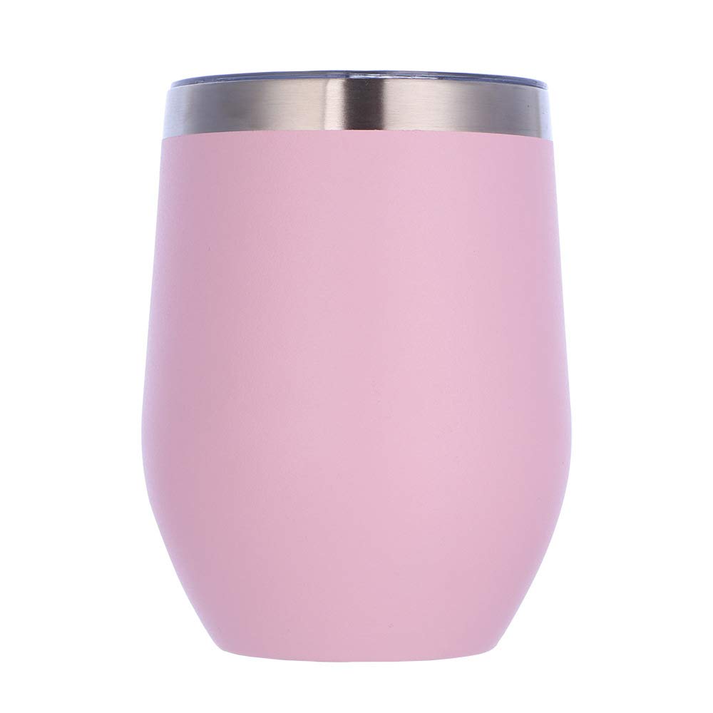 Gtell 12 oz Stainless Steel Wine Tumbler Stemless Glasses with Lid, Double Wall Insulated Travel Mug Perfect for Wine, Coffee, Drinks, Champagne, Cocktails (Pink) — image 1