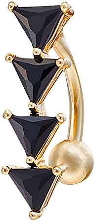 Special Jewelry, Modern Stainless Steel Golden Quadruple Black Triangle Stone Navel Ring