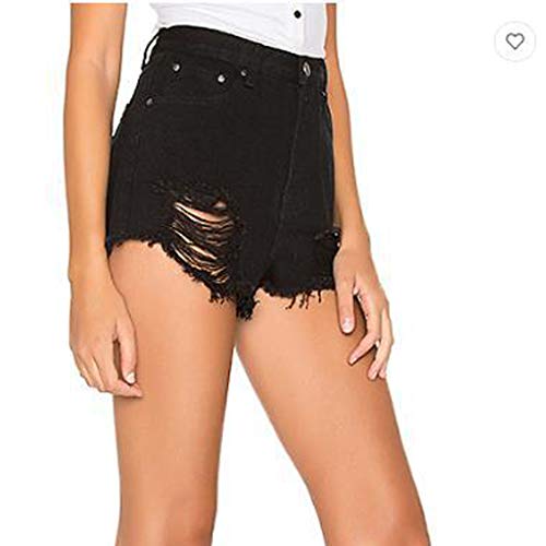 Botrong Fashion Women Casual Skinny Jeans Hole Denim Mid Waist Shorts Pants (Black,XS)