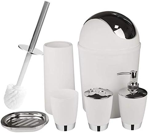 YFXOHAR 6 Piece Bathroom Accessories Set,Plastic Bath/Ensemble Bath Set/Lotion Bottles, Toothbrush Holder, Tooth Mug, Soap Dish, Toilet Brush, Trash Can (Random Color)
