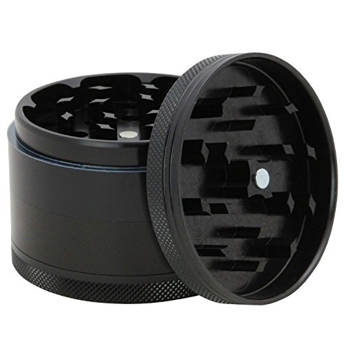 Herb, Spice, Tobacco Pollen Grinder 2.5 Inch 4 Piece Weed Grinder with Pollen Catcher (Black)