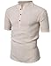 Kuulee MrWonder Men's Casual Henley Neck Short Sleeve Daily Look Linen Shirts Solid Beach Shirt Beige